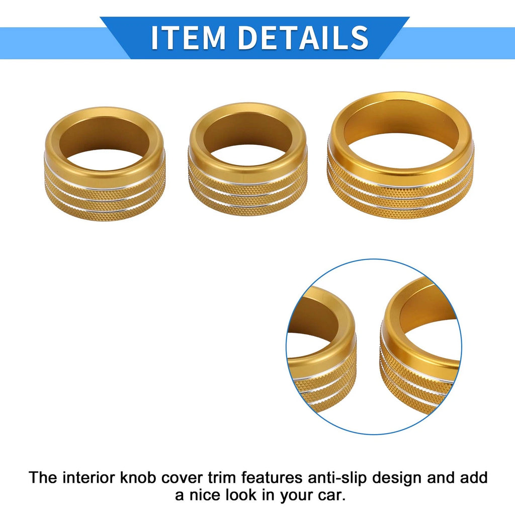 3X AC Media Tune Switch Knob Cover Ring for Dodge Challenger (2015–2019) Gold Tone