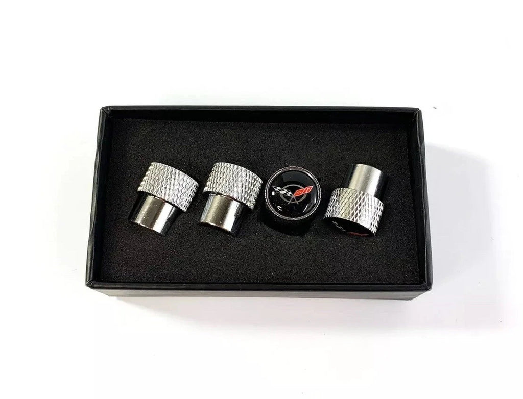 Valve Stem Caps for Chevrolet Corvette C5 Chrome Knurled Emblem (1997–2004)