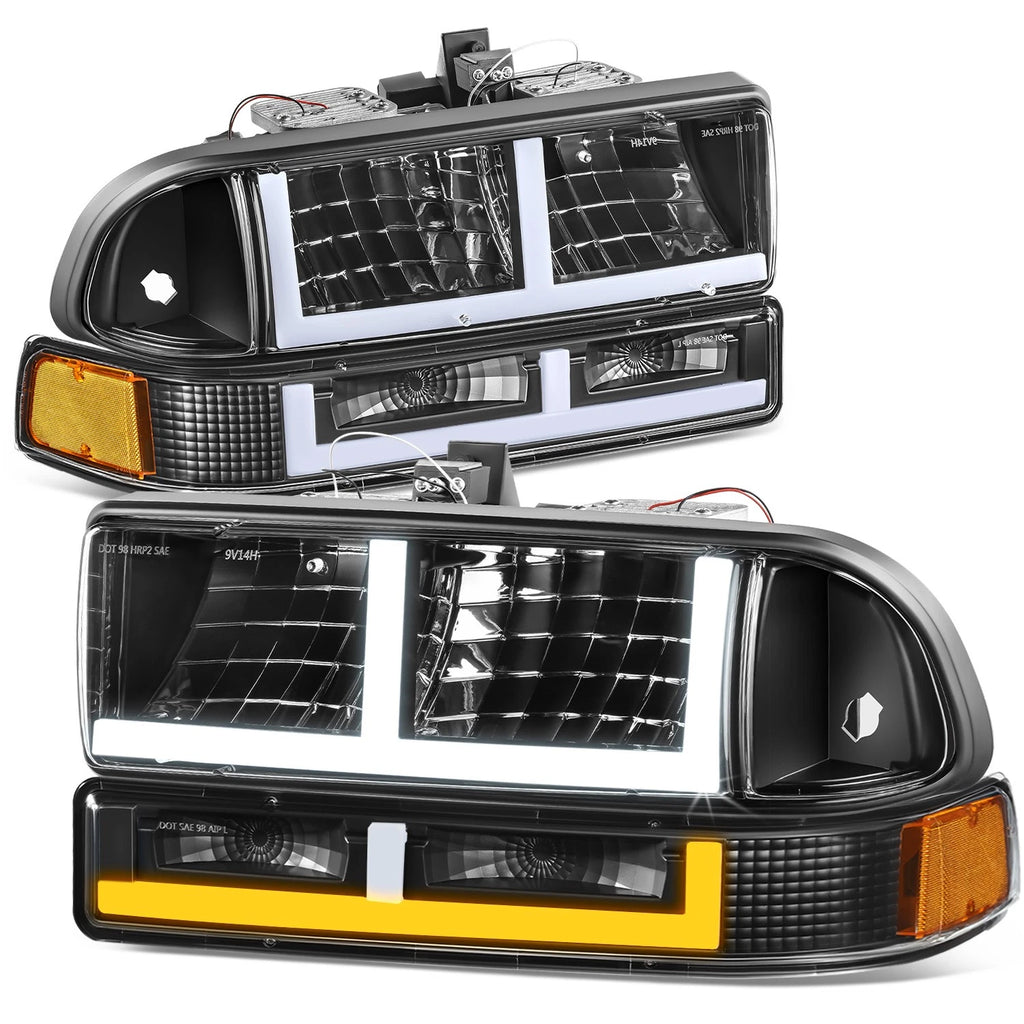 F-Shape LED DRL Switchback Headlights for Chevy Blazer/S10 (1998–2004)
