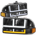 F-Shape LED DRL Switchback Headlights for Chevy Blazer/S10 (1998–2004)