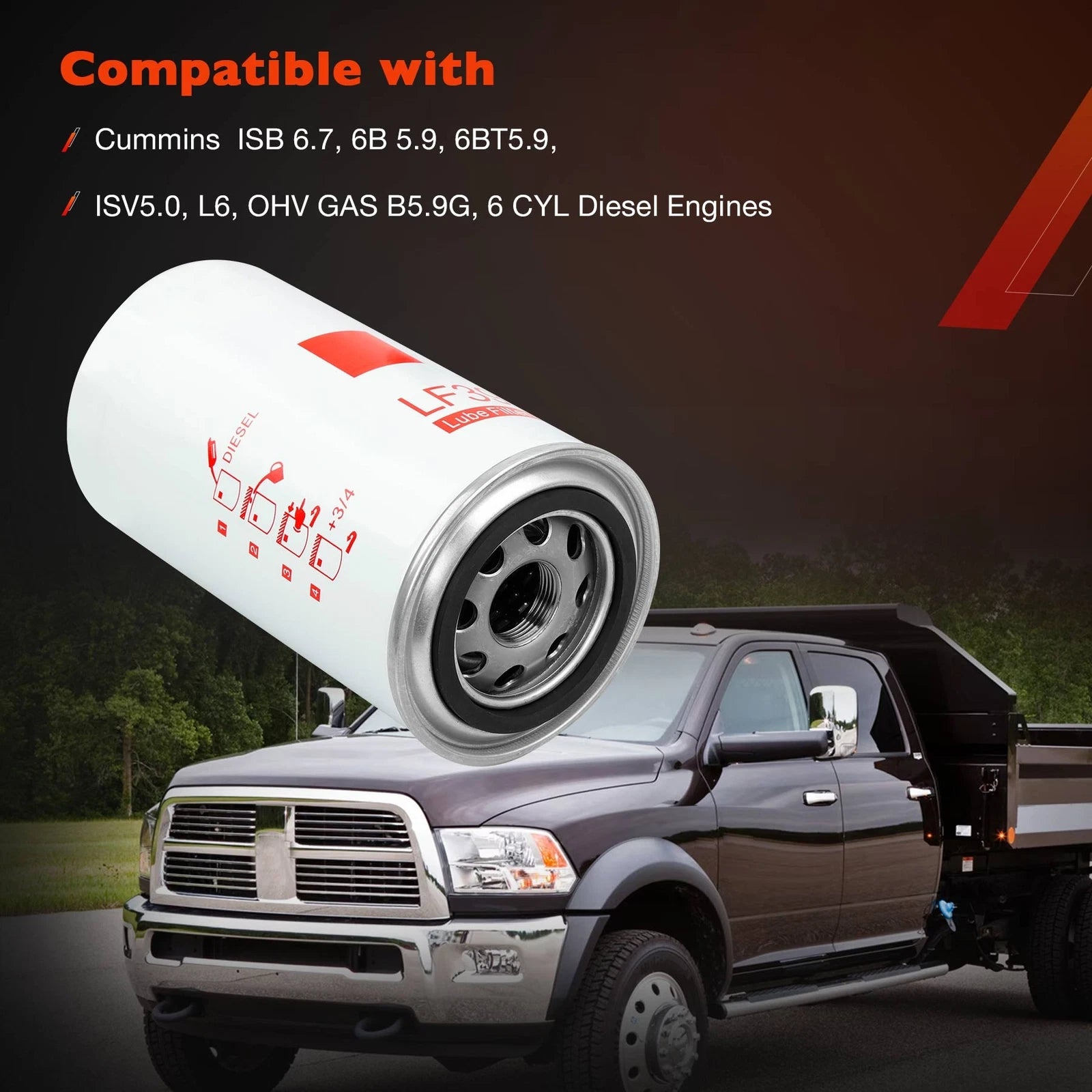 3X LF3972 Oil Lube Filter for Dodge Ram 2500 (1989–2015) Cummins 5.9L 6.7L