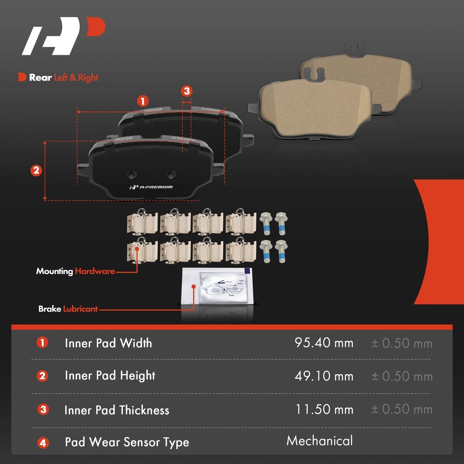 Set of 4 Rear Ceramic Brake Pads with Hardware for Mercedes-Benz GLE350 (2020–2023)