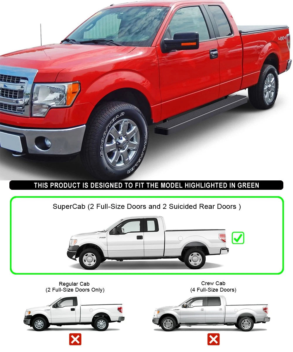 Set of 2 Running Boards for Ford F150 Super Cab (2004–2014) Matte Black