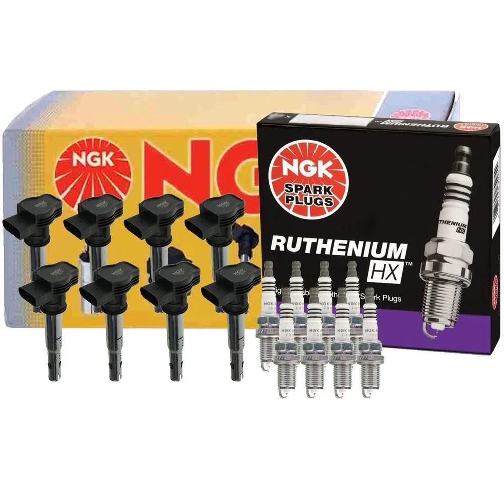 Set of 2 NGK Ignition Coils & 8 Ruthenium HX Spark Plugs for Audi RS4 RS5 (2007–2015)
