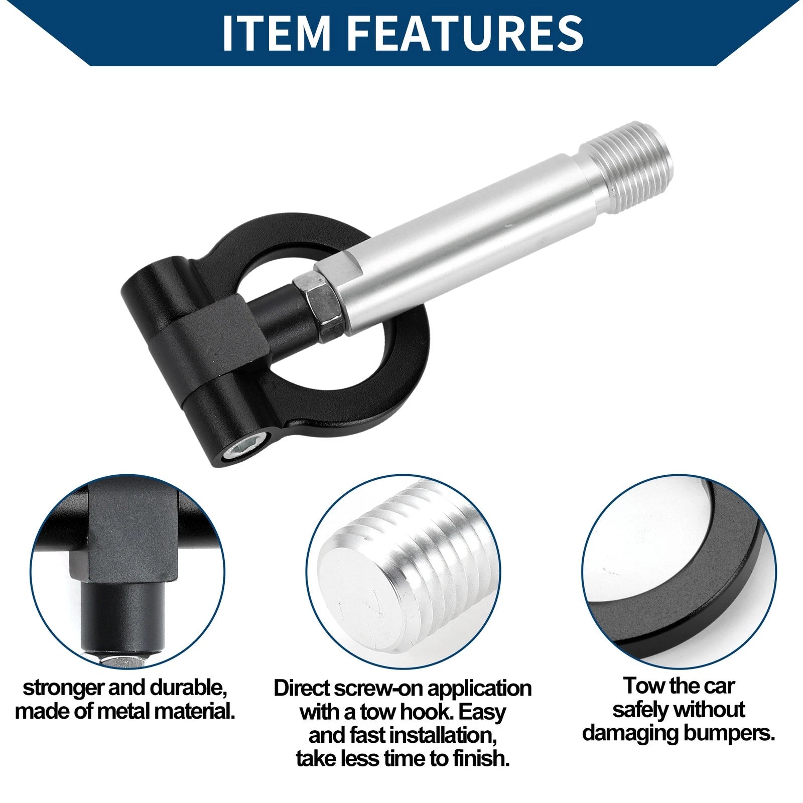 Tow Hook for Toyota Yaris (2023) - Metal Towing Ring, Black