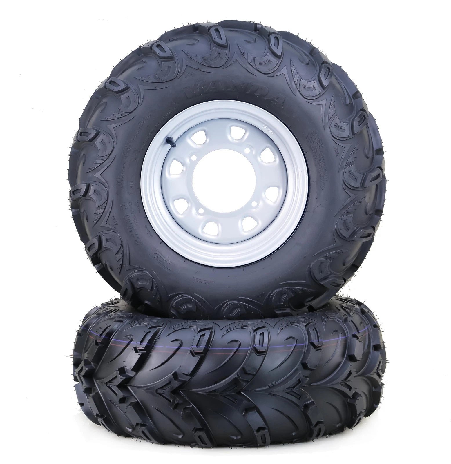Set of 2 WANDA ATV Tires 24x10-12 8-Ply on 4-156 PCD 4+3 Silver Wheel