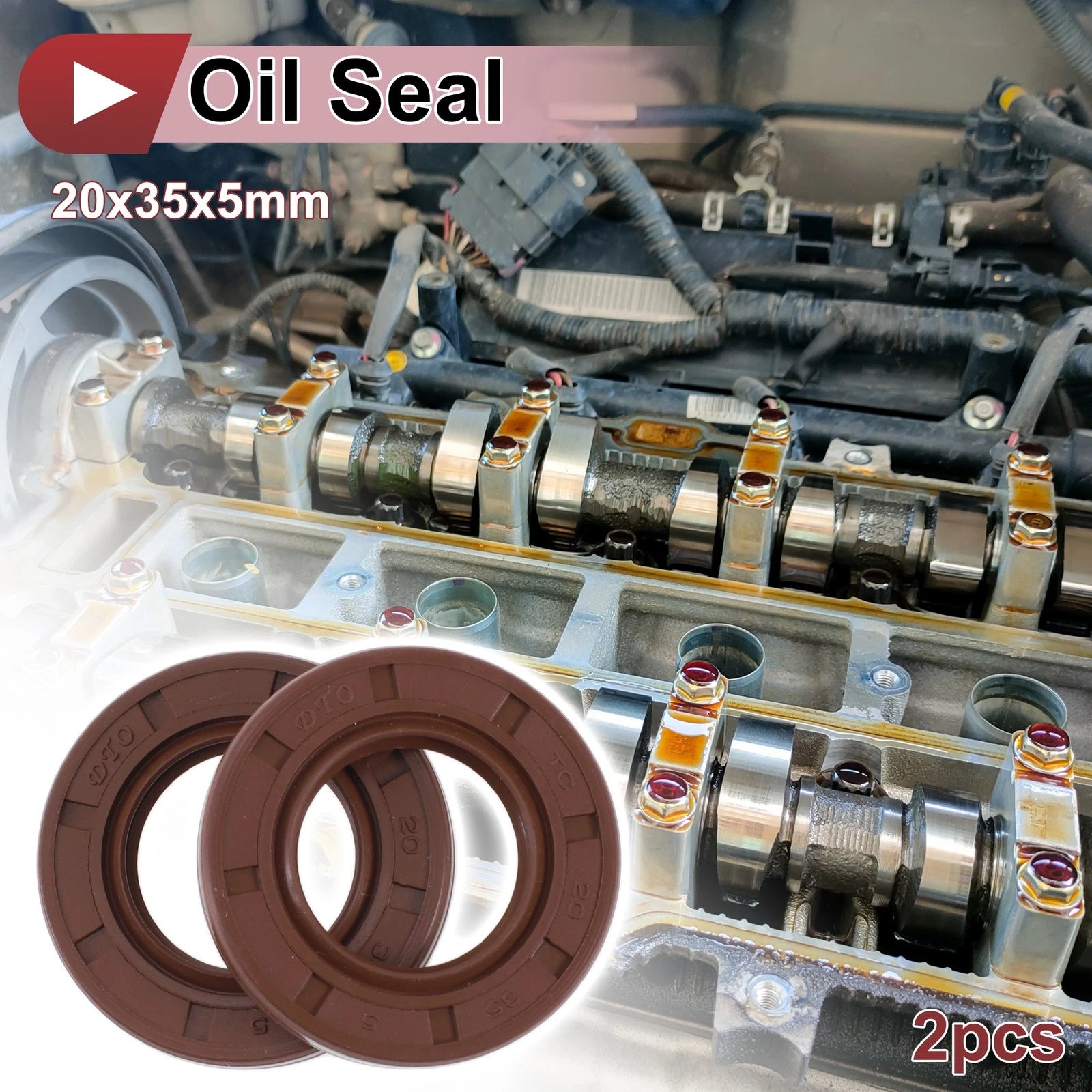 2X Oil Seal Rotary Shaft Seal for Various Models (20x35x5mm) FKM Rubber