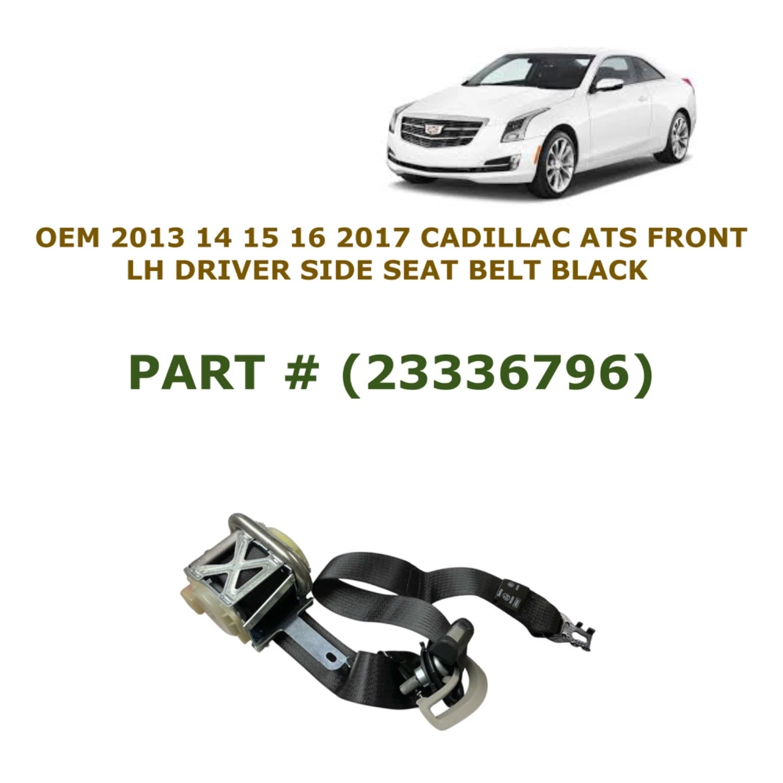 Left Side Seat Belt for Cadillac ATS (2013–2017) 23336796, Black