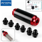 Inline Fuel Filter 44mm 100 Micron High Flow Turbo 6AN 8AN 10AN Adapter