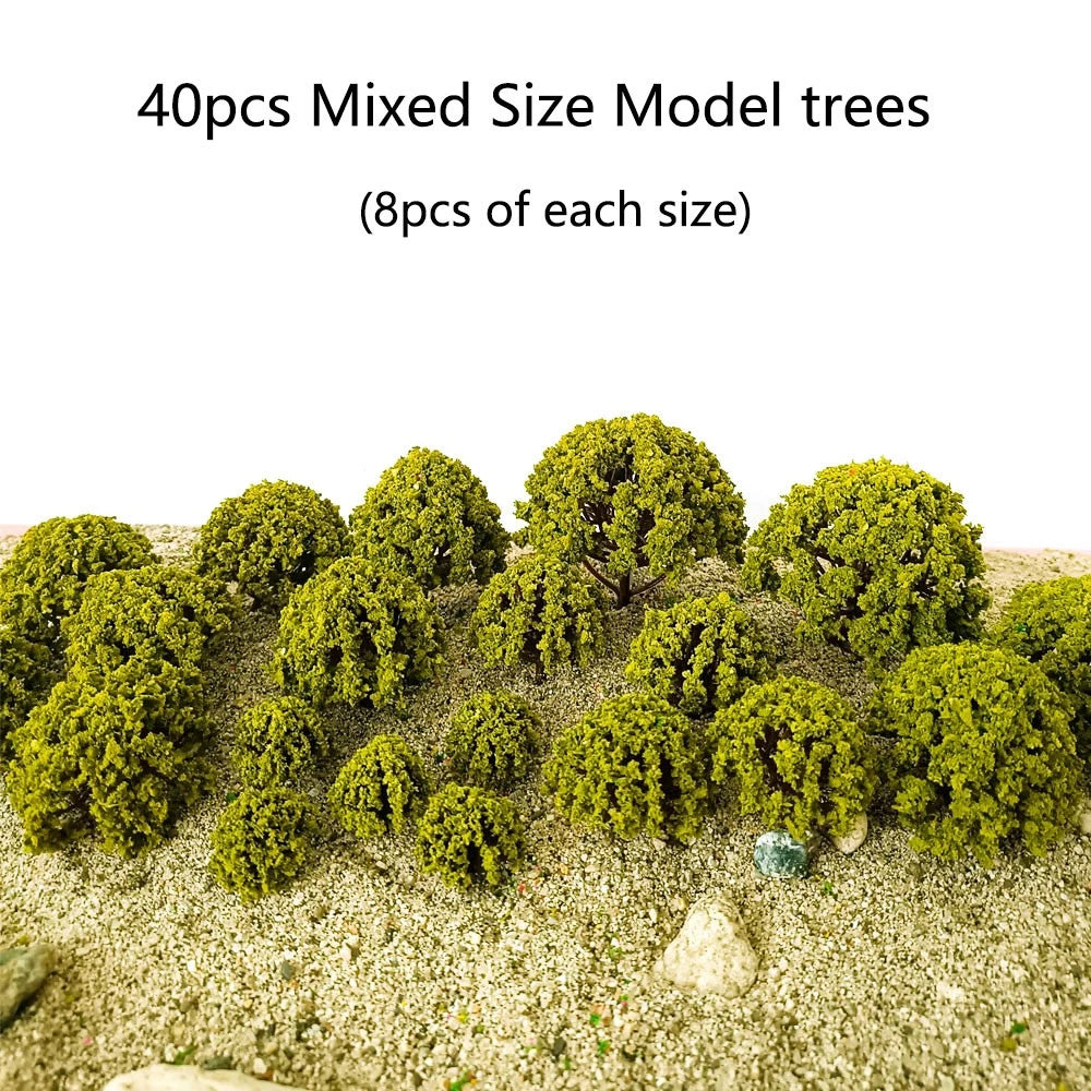 40Pcs Mixed Size Model Trees for Train Railway Building Scenery