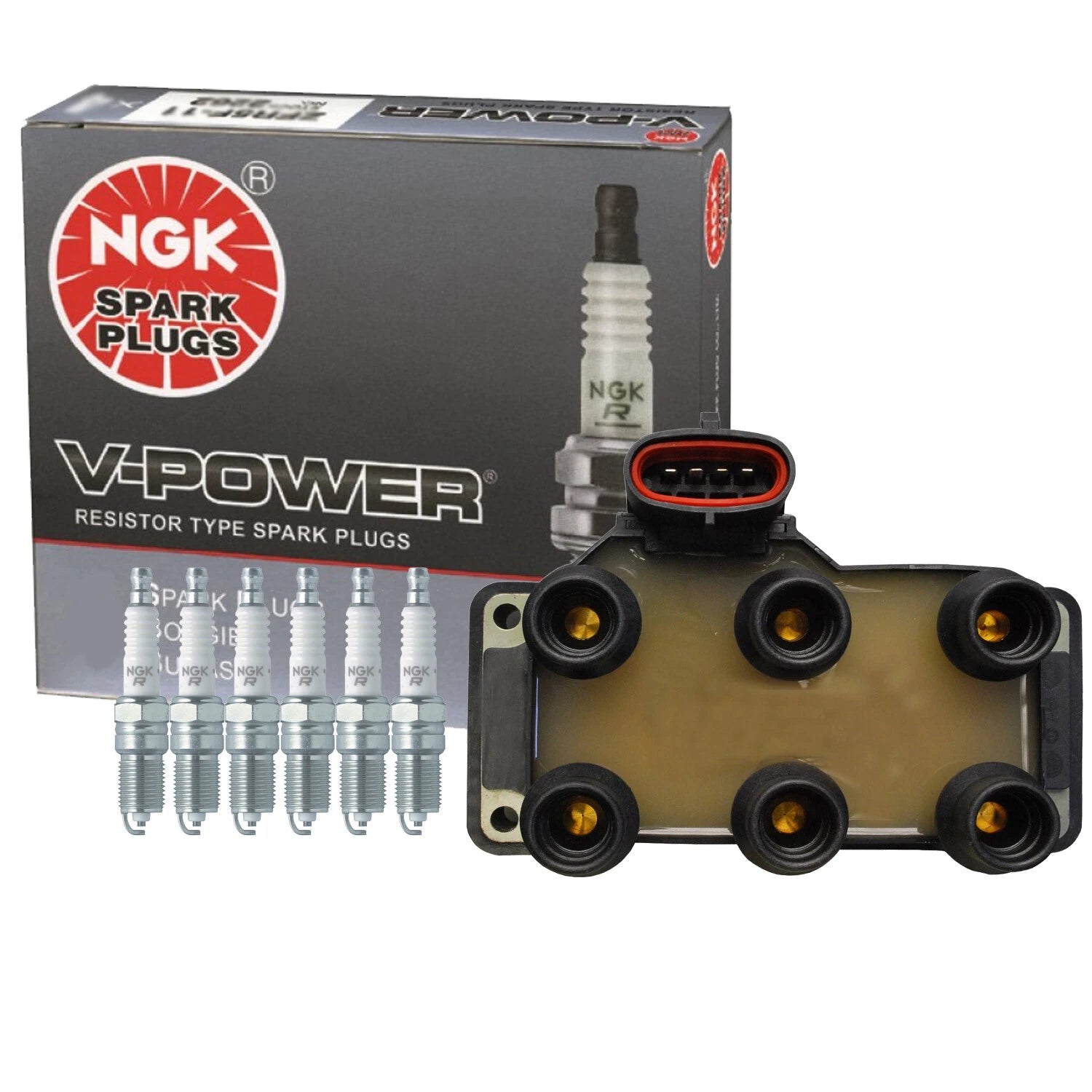 Denso COP Ignition Coil & NGK 6 V-Power Spark Plugs for Ford Mazda 3.0 (2000–2006)