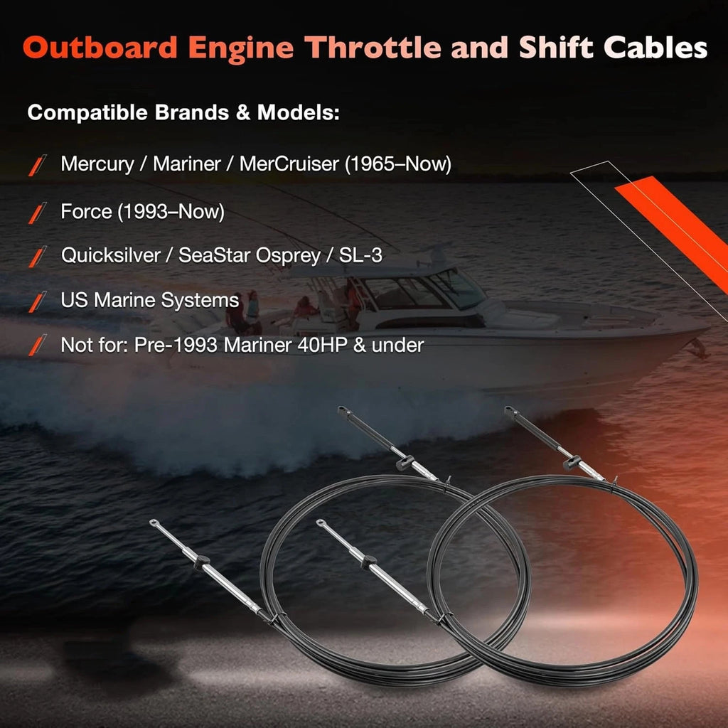 2X 9FT Outboard Throttle Control Cables for Mercury Mariner (Gen I)