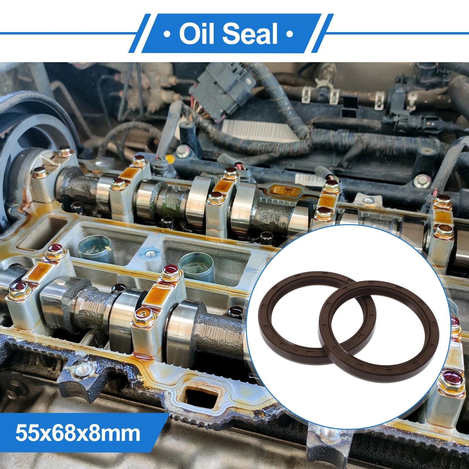 2X Oil Seal Rotary Shaft Seal FKM Rubber 55x68x8mm for Various Models
