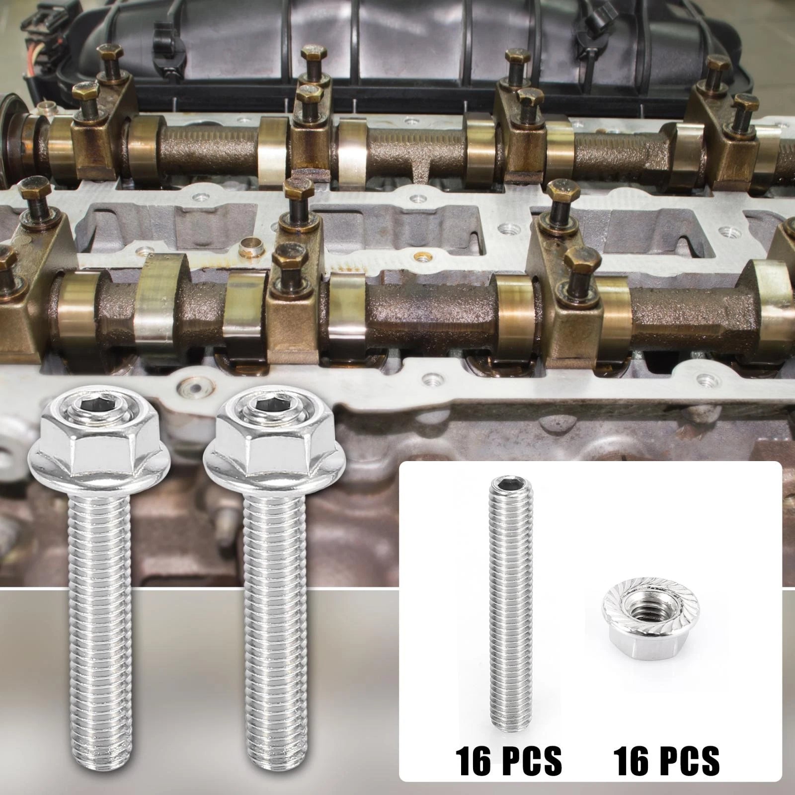16pcs Exhaust Manifold Bolt Studs for Ford 4.6 5.4 Liter (1997–2008)