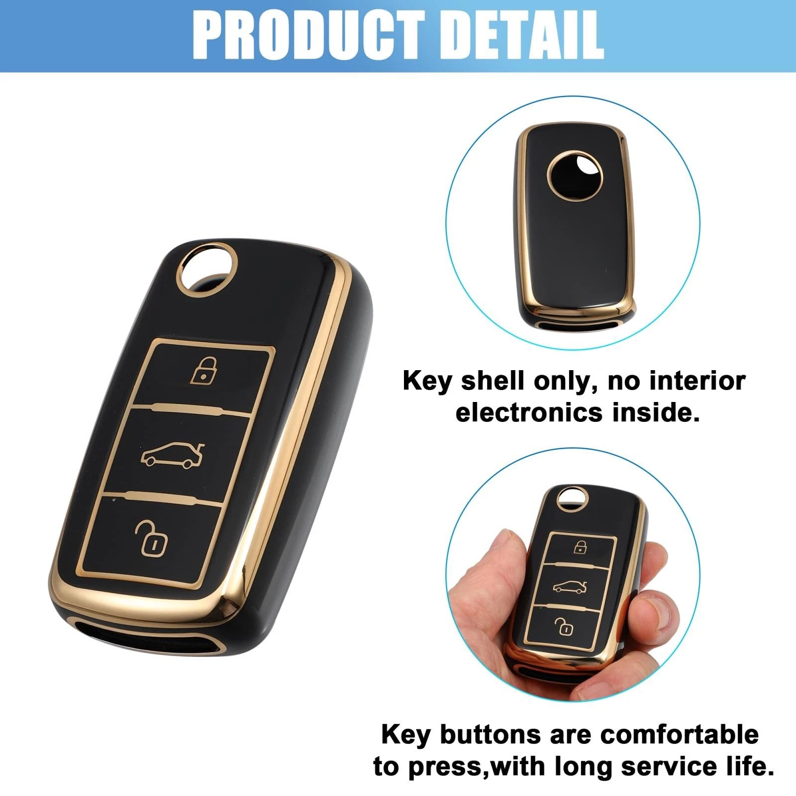Silicone Key Fob Case Cover for Volkswagen Tiguan (2010–2017) Black