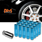 Set of 20 M12X1.5 Sky Blue JDM Open End Conical Wheel Lug Nuts + Extension 20mm