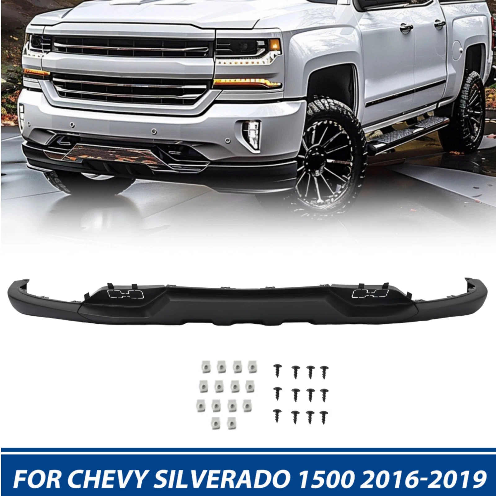 Front Bumper Valance for Chevy Silverado 1500 (2016–2019) W/Tow Hook Holes