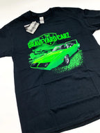Licensed T Shirt for Plymouth Superbird Restored Black with Green (Road)