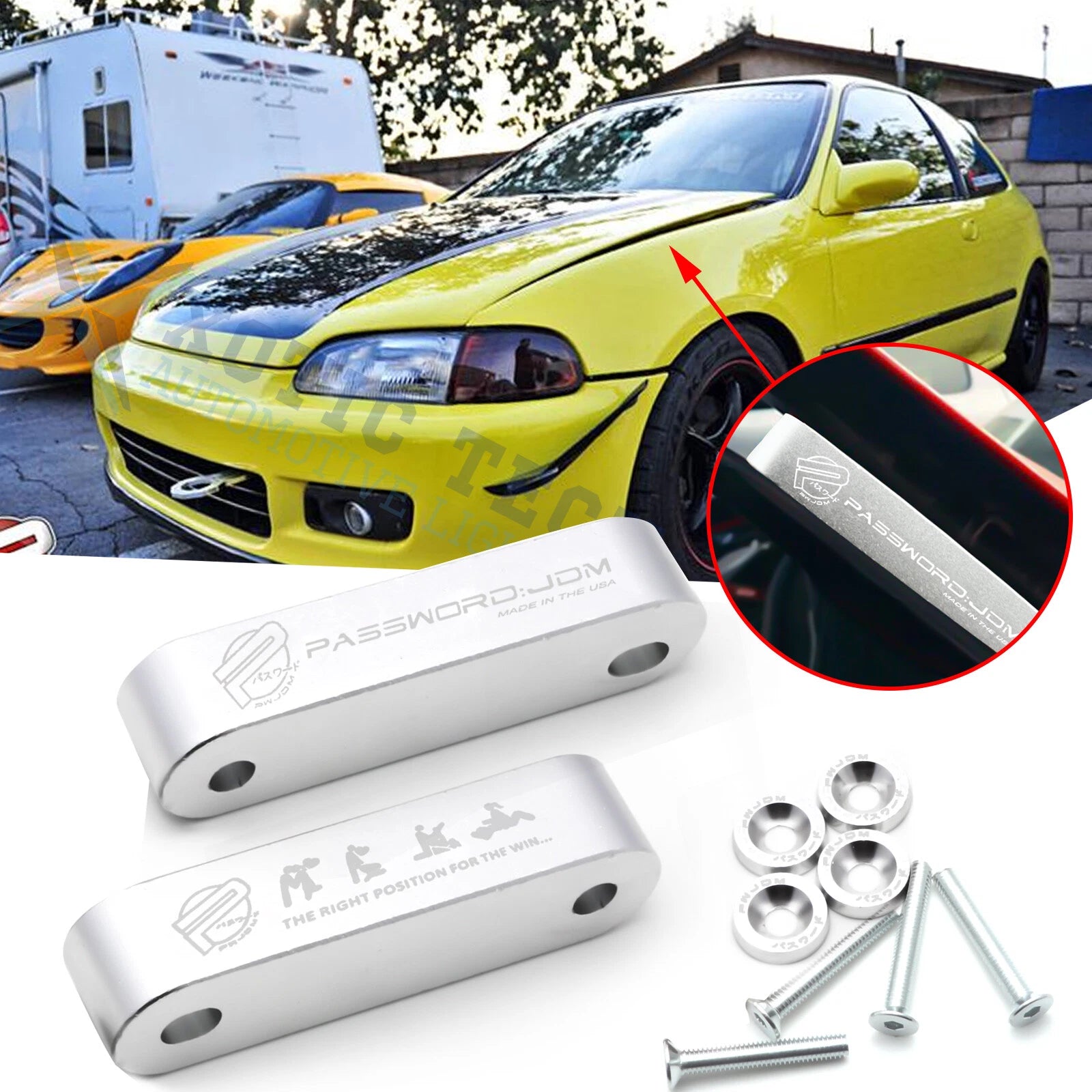 Billet Hood Spacer Riser for Honda Acura (1990–2001) JDM Password Silver