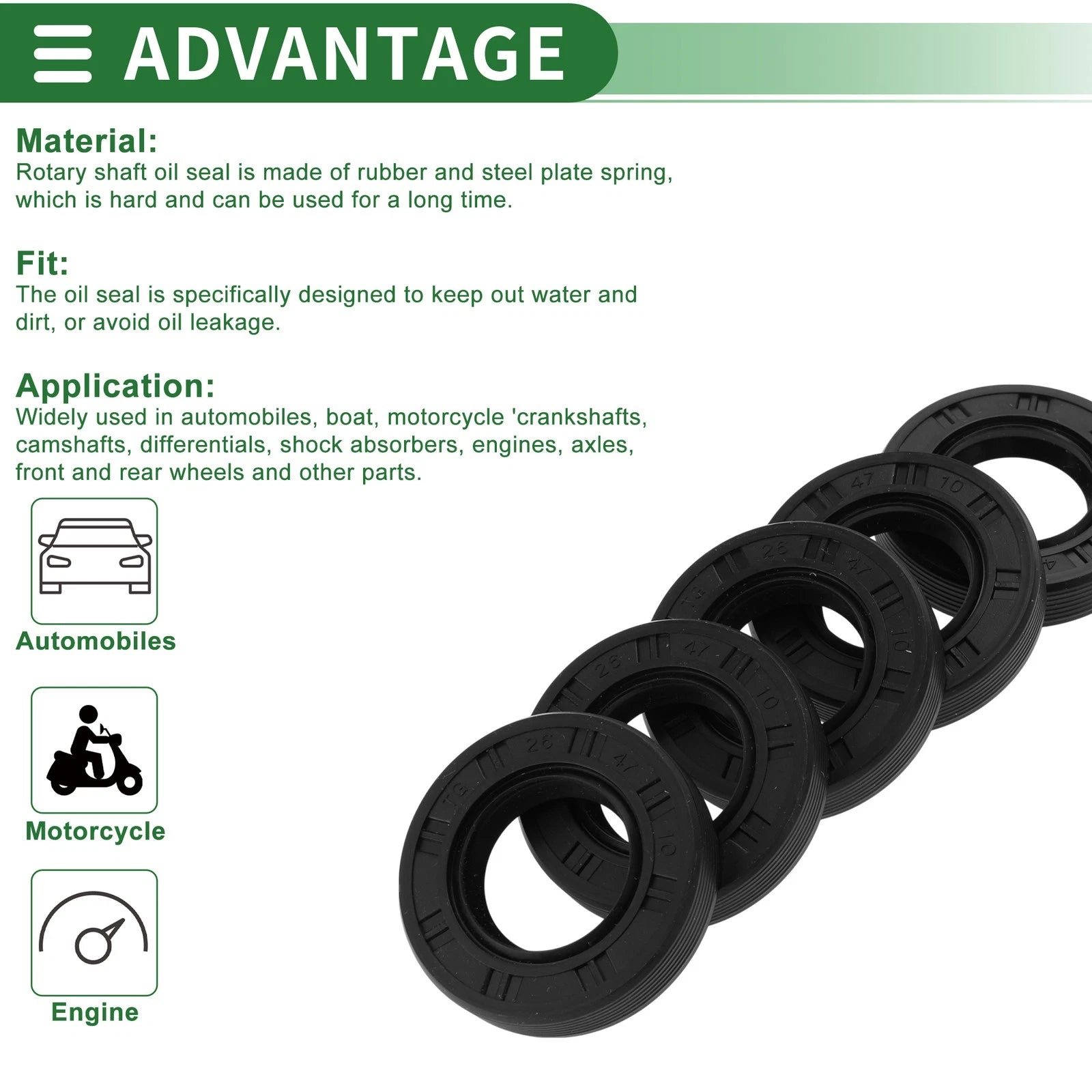 Oil Seal for Various Models (26x47x10mm, NBR Rubber)