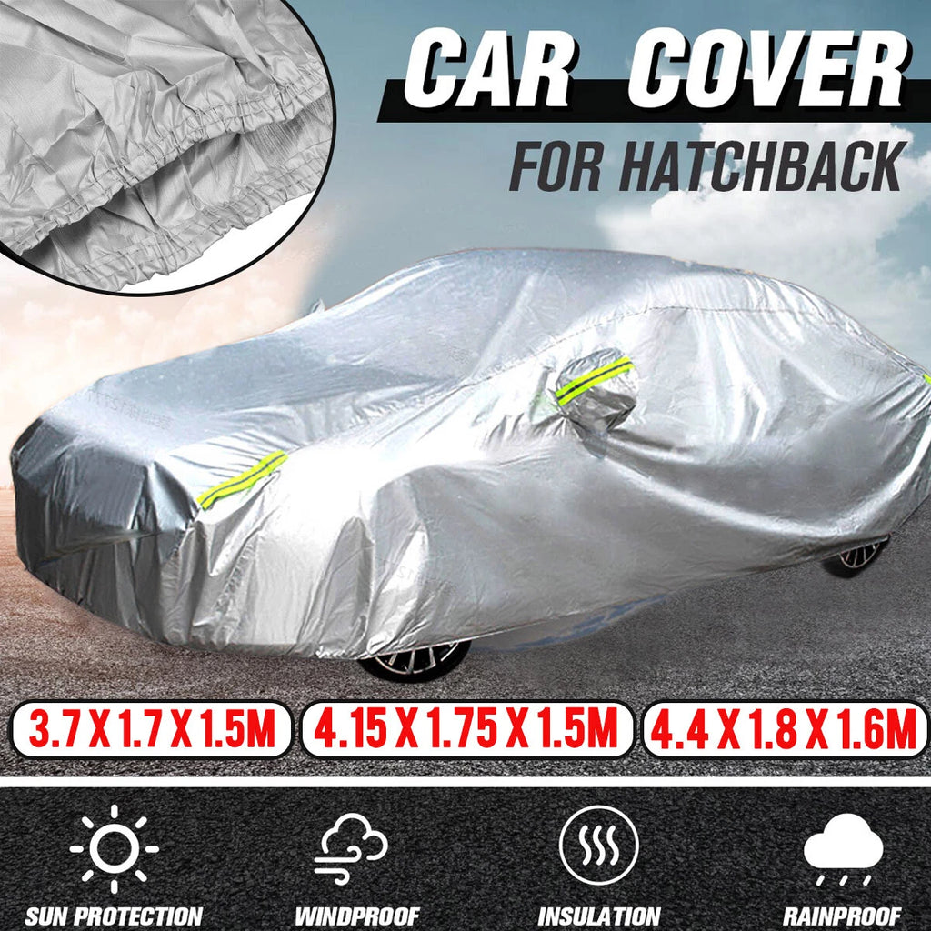 Silver Waterproof Car Cover for Hatchback (UV, Snow, Dust, Rain Resistant)