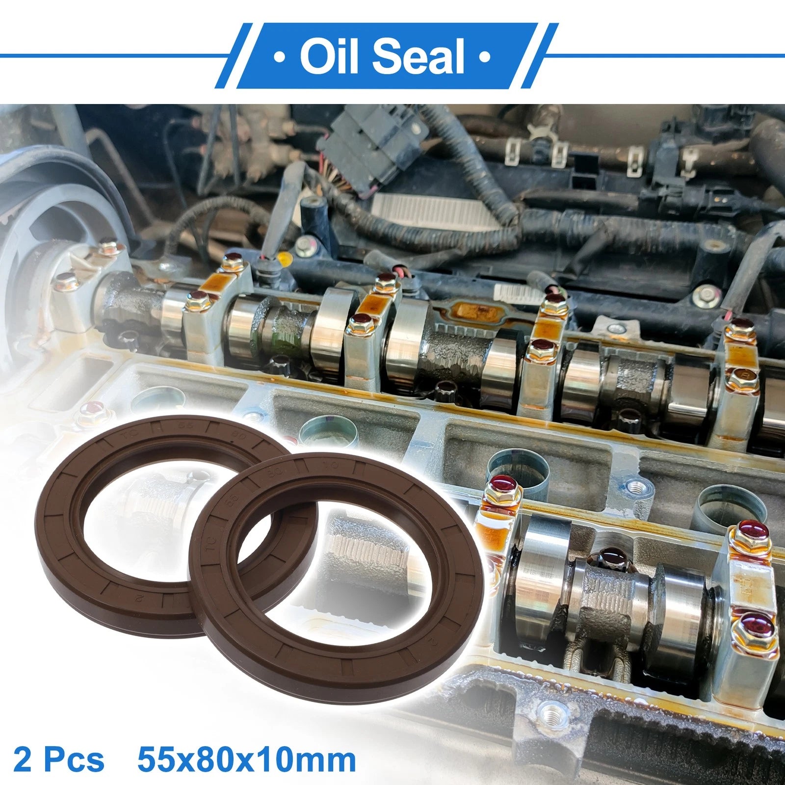 2X Oil Seal Rotary Shaft Seal FKM Rubber 55x80x10mm for Various Models 