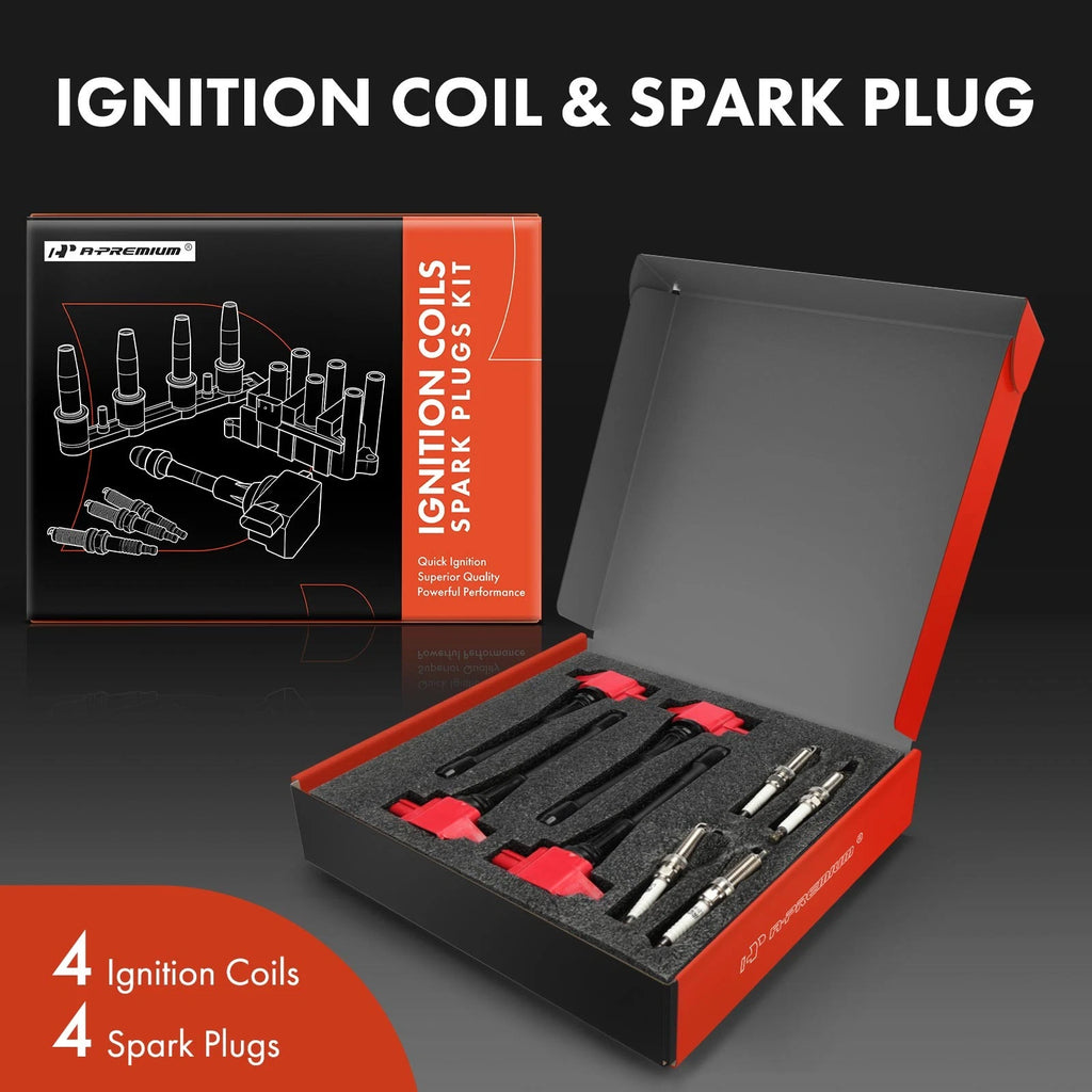 Set of 4 Ignition Coils & Iridium Spark Plugs for Nissan Versa (2012–2019)