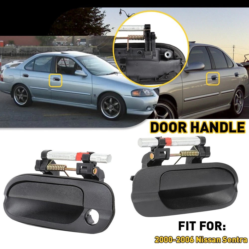 Front Left + Right Smooth Black Exterior Door Handle for Nissan Sentra (2000–2006)