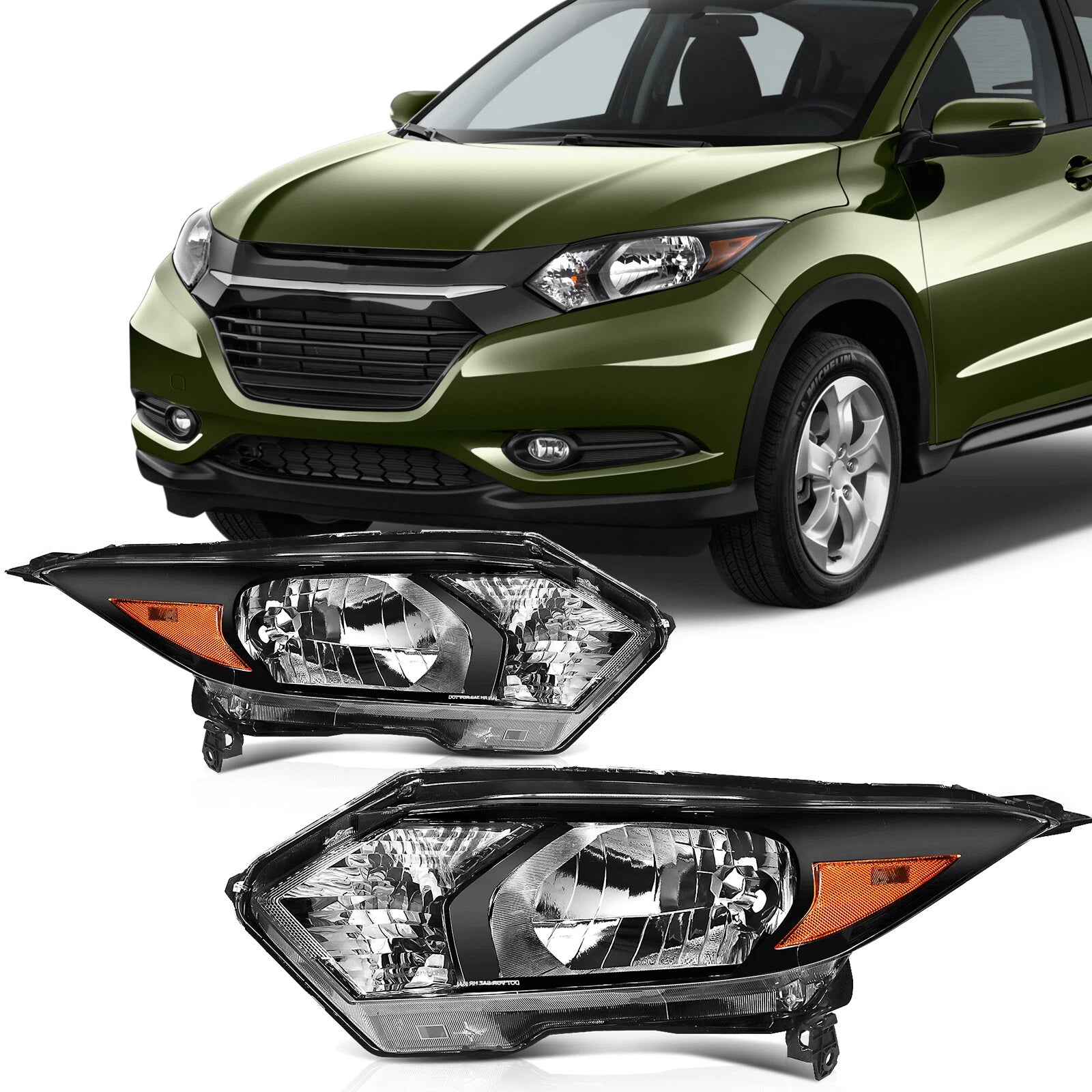 Headlight Assembly Pair for Honda HR-V (2016–2018) Black Housing
