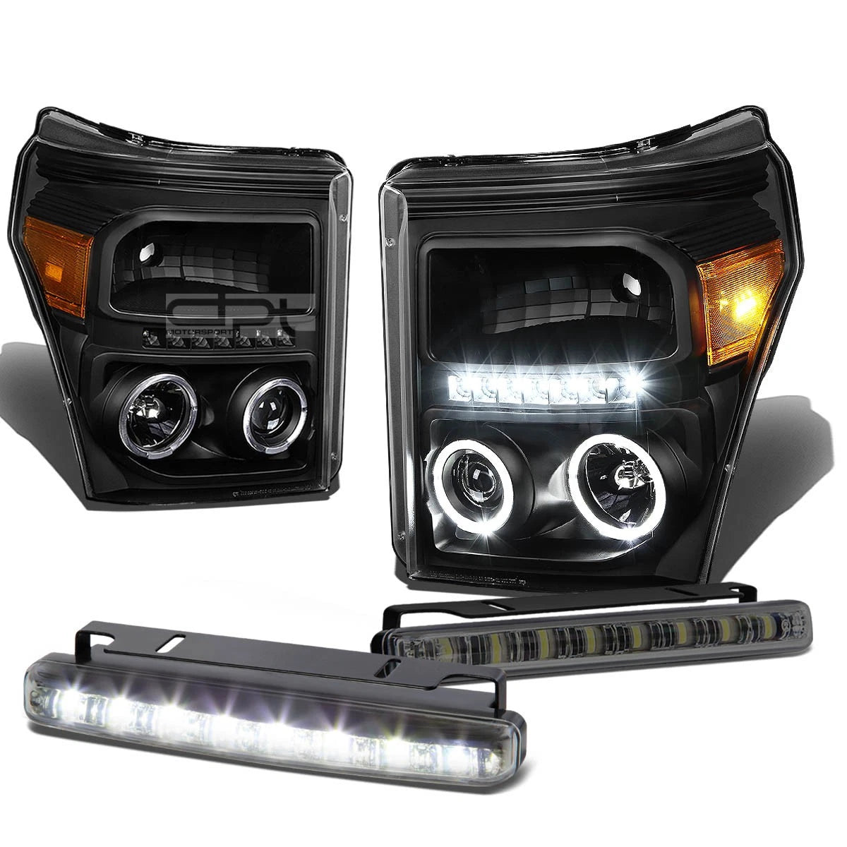 Dual Halo Projector LED DRL Headlight & Fog Light Set for Ford Super Duty (2011–2016)