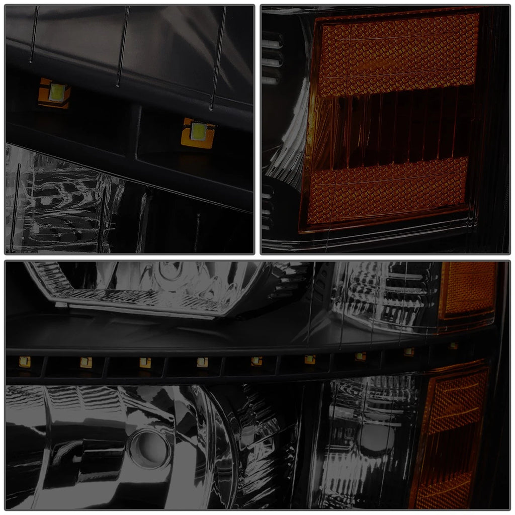 LED DRL Bar Tinted Amber Side Headlights for Chevy Silverado (2007–2014)
