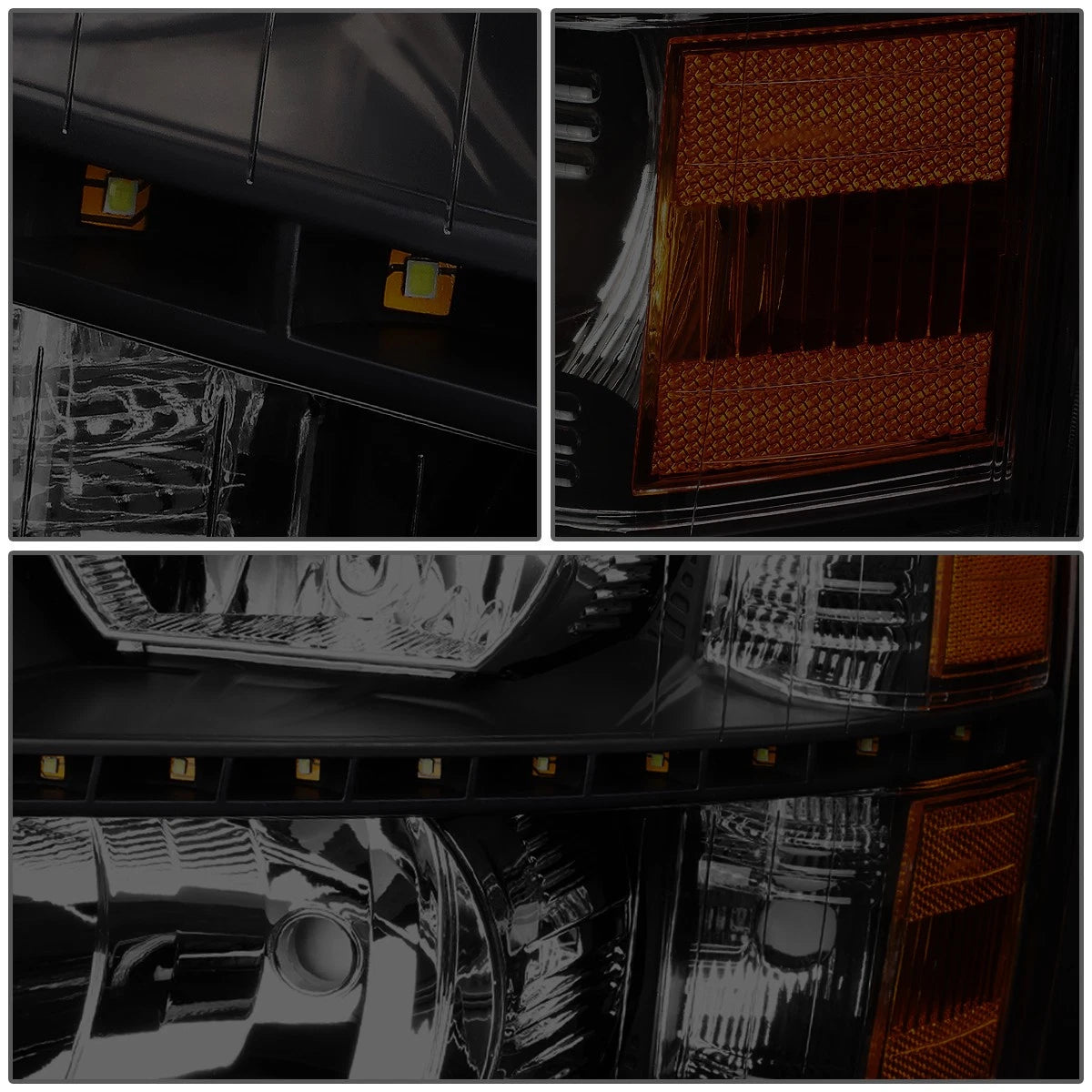 LED DRL Bar Tinted Amber Side Headlights for Chevy Silverado (2007–2014)