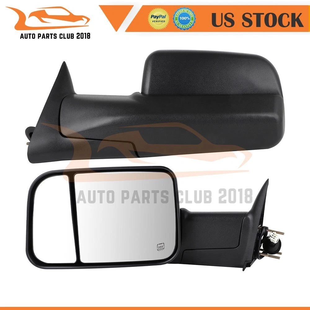 Set of 2 Power Heated Black Tow Mirrors for Ram 1500 1994–2001, 2500 1994–2002, 3500 1994–2002