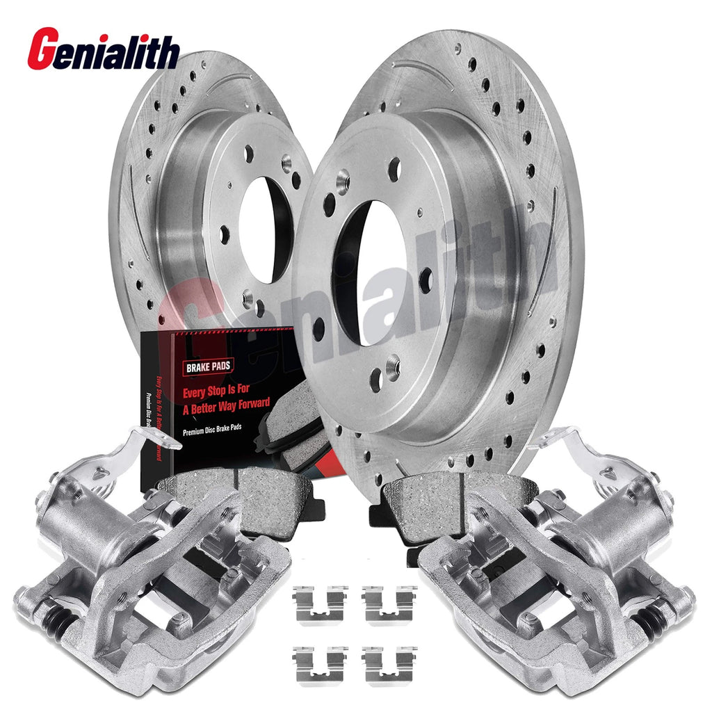 Set of 2 Rear Disc Brake Rotors & Pads + Calipers for Hyundai Elantra (2011–2016)