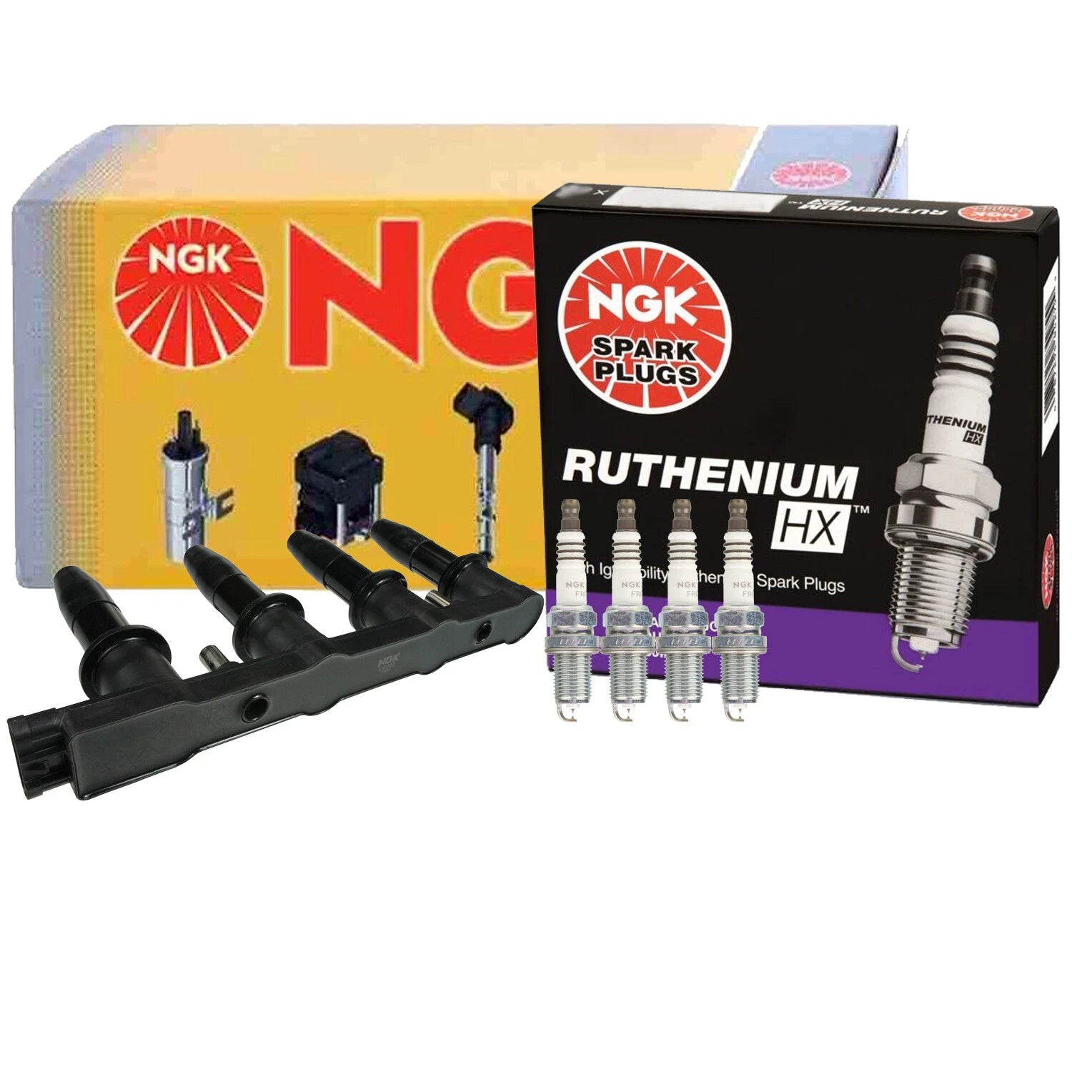 Set of 4 NGK COP Ignition Coils & Ruthenium HX Spark Plugs for Chevy Pontiac