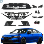 Set of 2 Black Upper & Lower Grills with Fog Lights for Honda Civic (2022–2023)