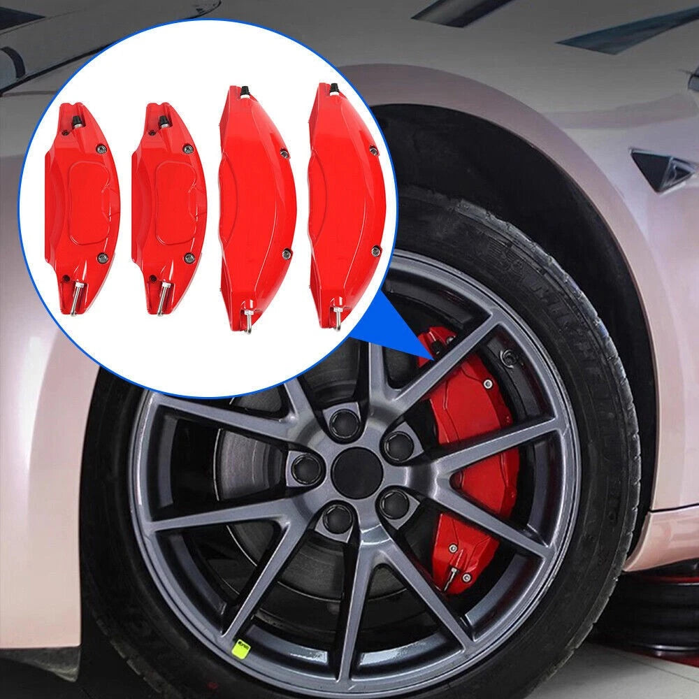 Set of 4 Red Brake Caliper Covers for Tesla Model 3 (2017–2024)