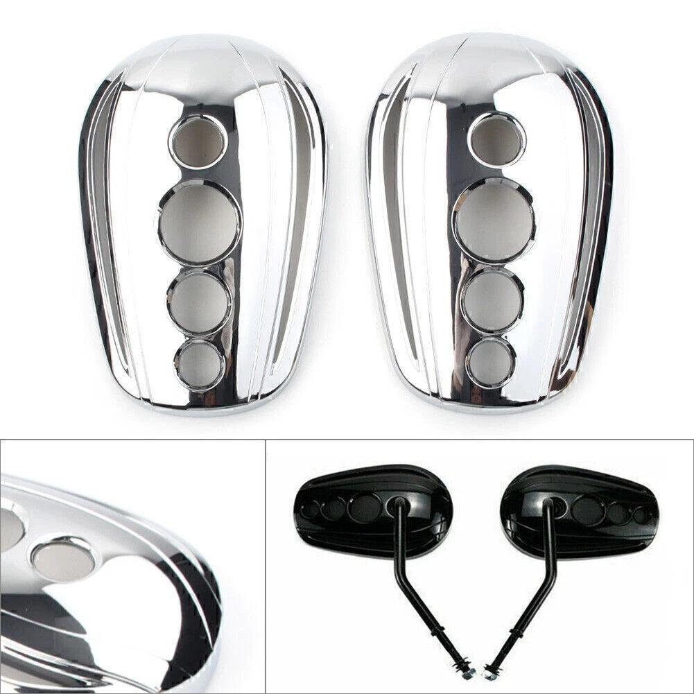 Chrome Oval Rear View Mirror Cover Caps for Harley Dyna Softail Sportster