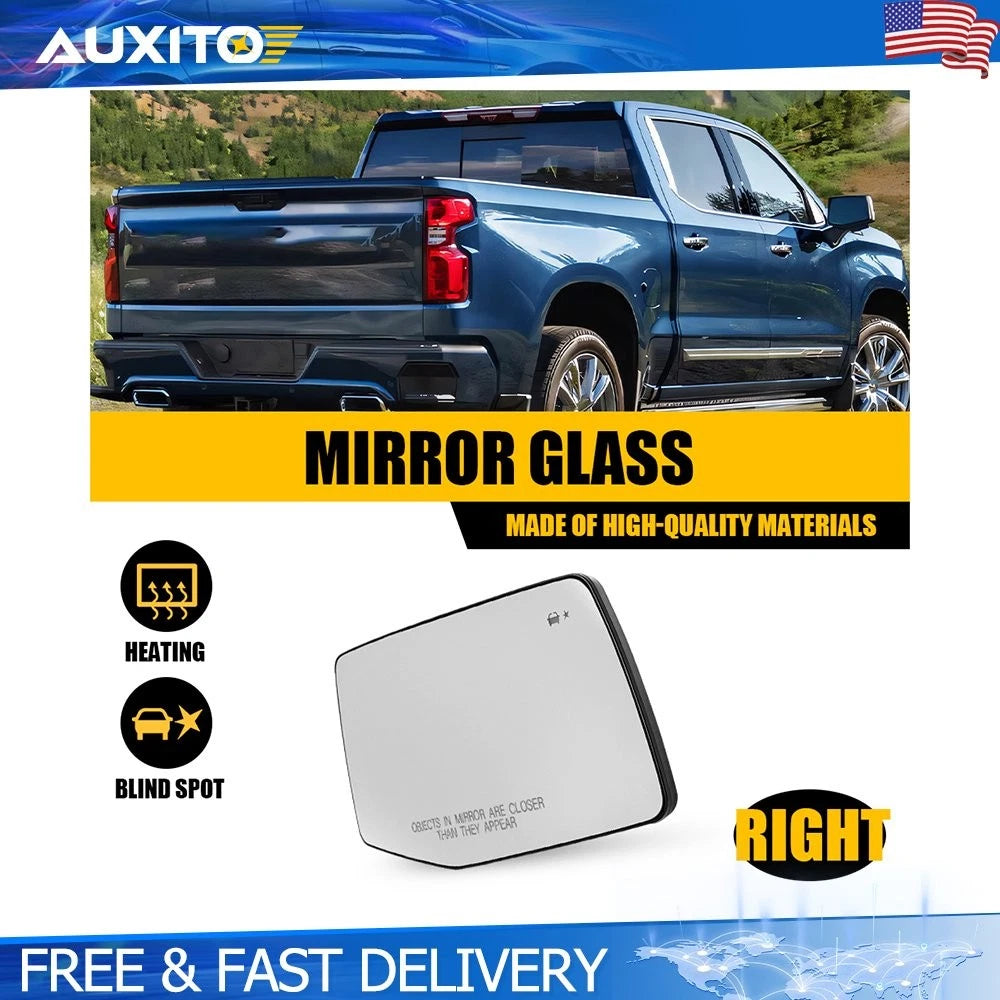 Right Passenger Side Heated BSM Mirror Glass for Chevy Silverado 1500 (2019–2025)