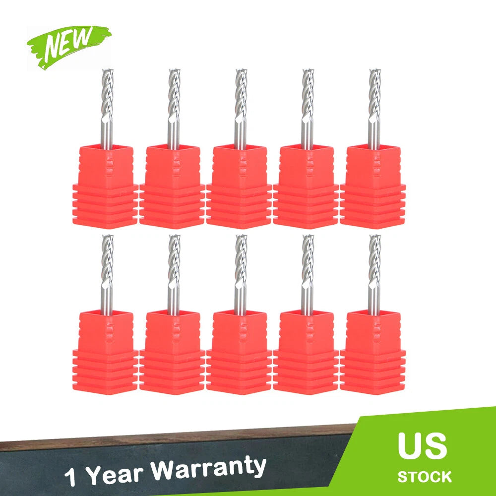 Set of 10 Carbide Square End Mills 1/8" Diameter 1-1/2" Length