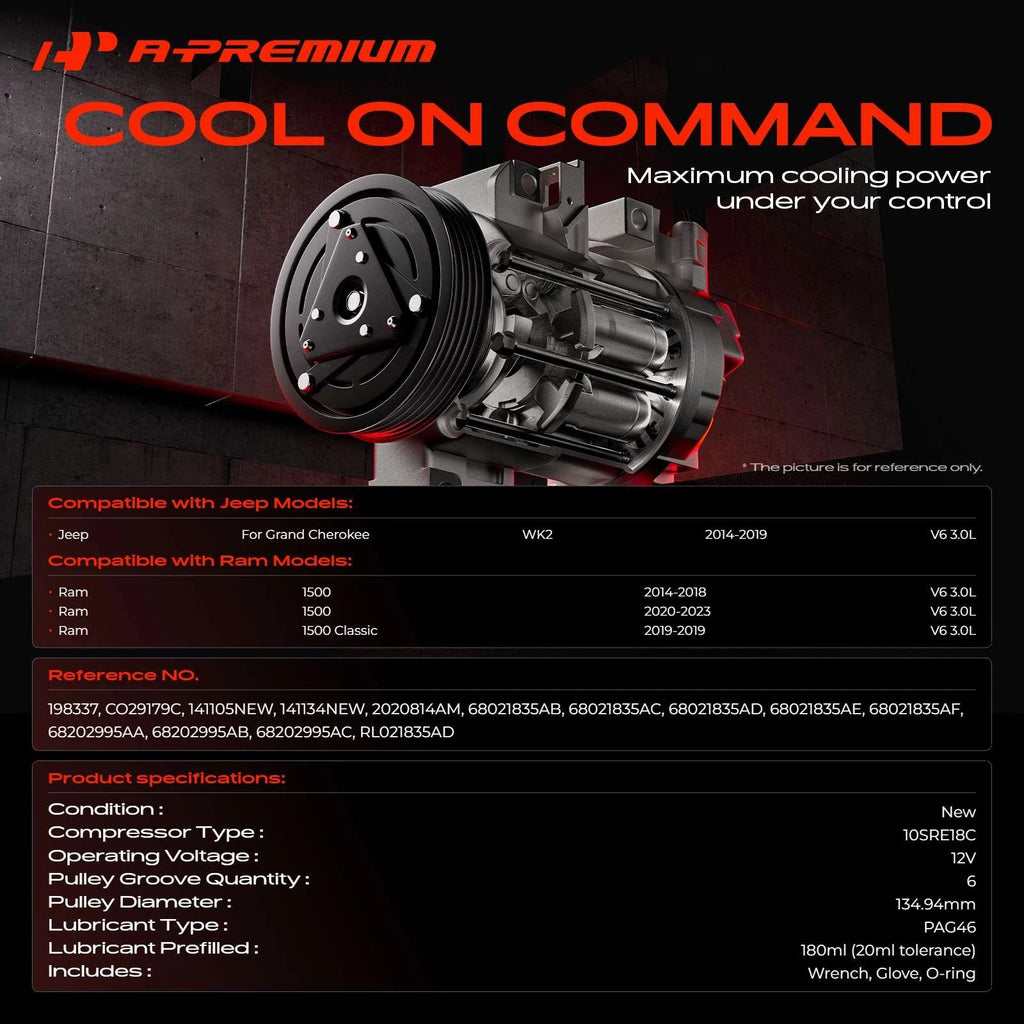 A/C Compressor with Clutch for Jeep Grand Cherokee (2014–2019) Ram 1500