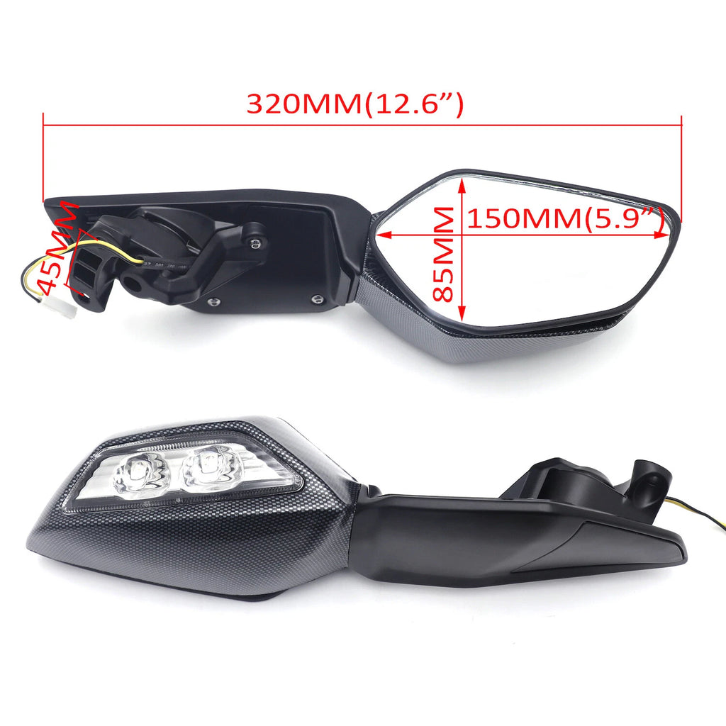 Carbon Fiber Style Rearview Mirrors with LED Turn Signals for Kawasaki Ninja (2016–2021)
