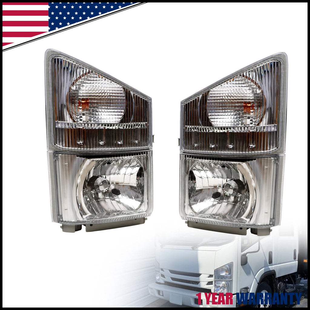 Set of 2 Headlights for Isuzu NPR/NPR-HD/NQR/NRR (2008–2020)