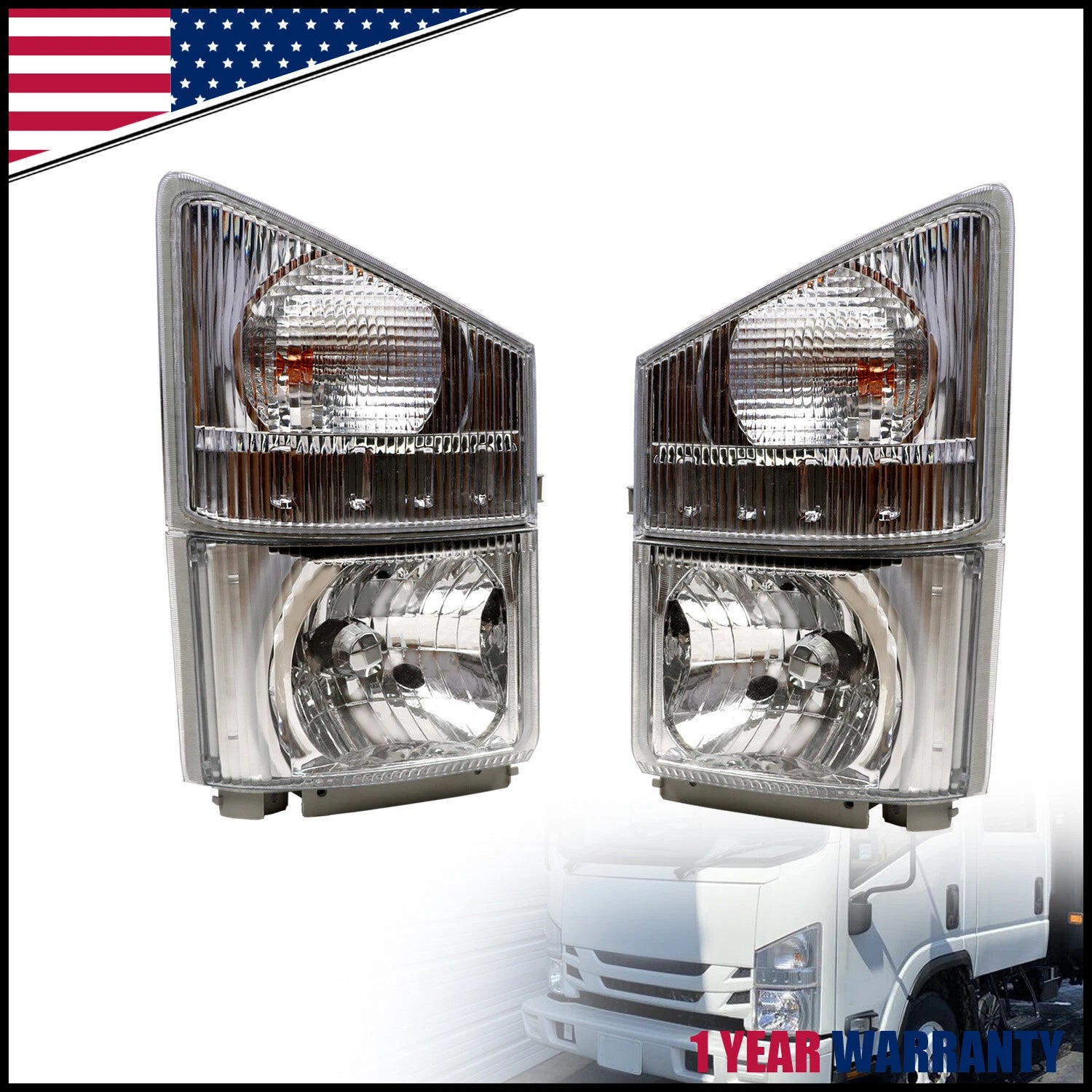 Set of 2 Headlights for Isuzu NPR/NPR-HD/NQR/NRR (2008–2020)
