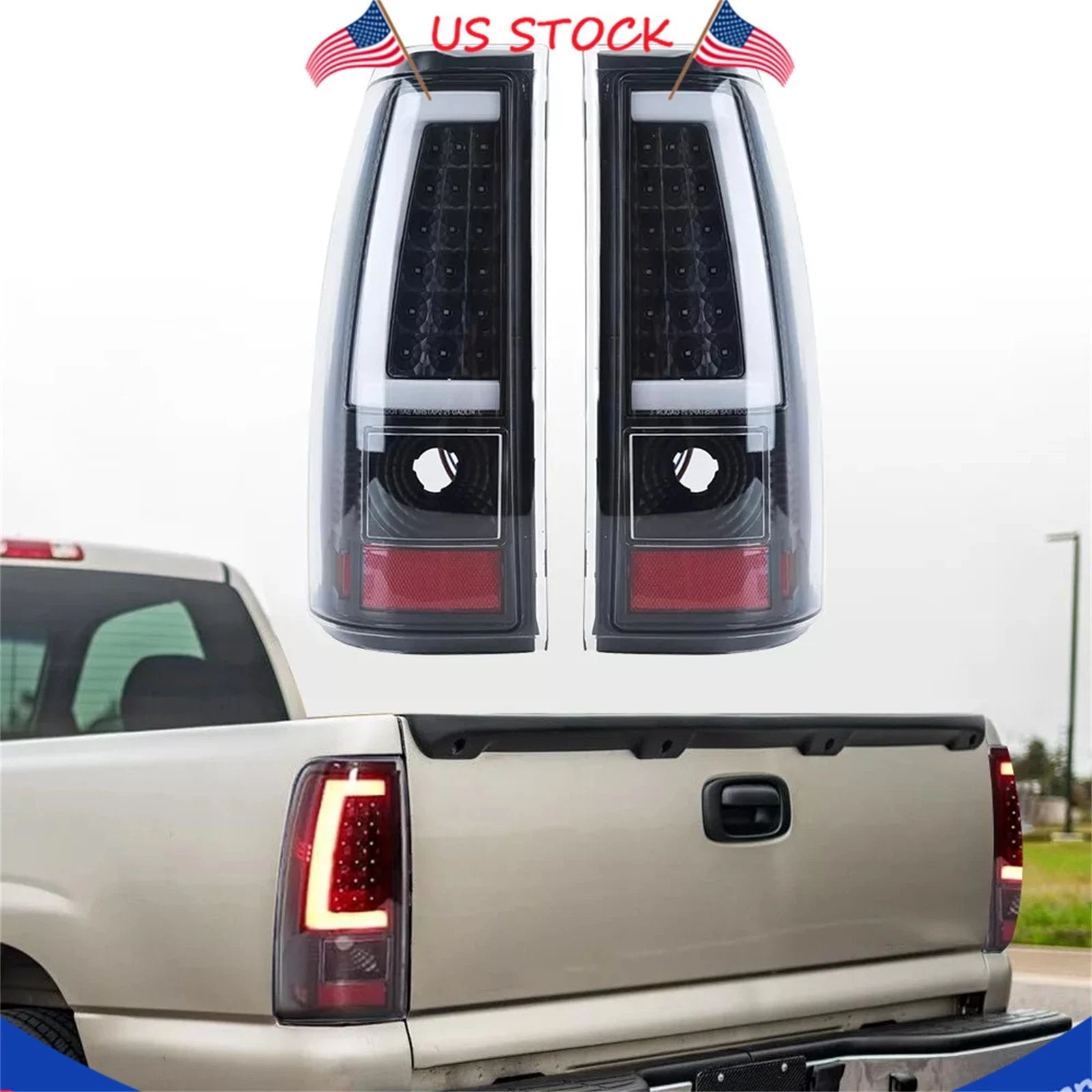Black LED Tail Lights for GMC Sierra Chevy Silverado 1500 (2003–2006)