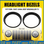 Front Headlight Cover Set of 2 for Jeep Wrangler TJ (1997–2006) Gloss Black