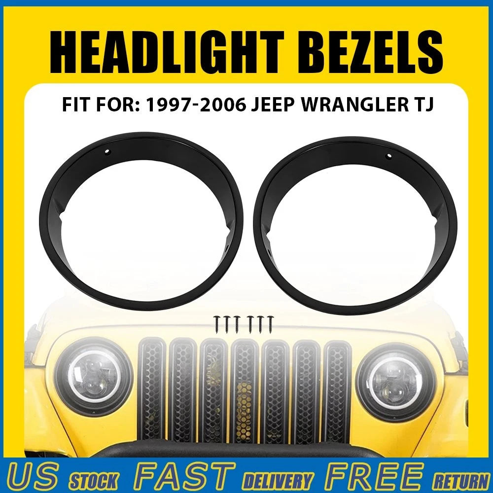 Front Headlight Cover Set of 2 for Jeep Wrangler TJ (1997–2006) Gloss Black