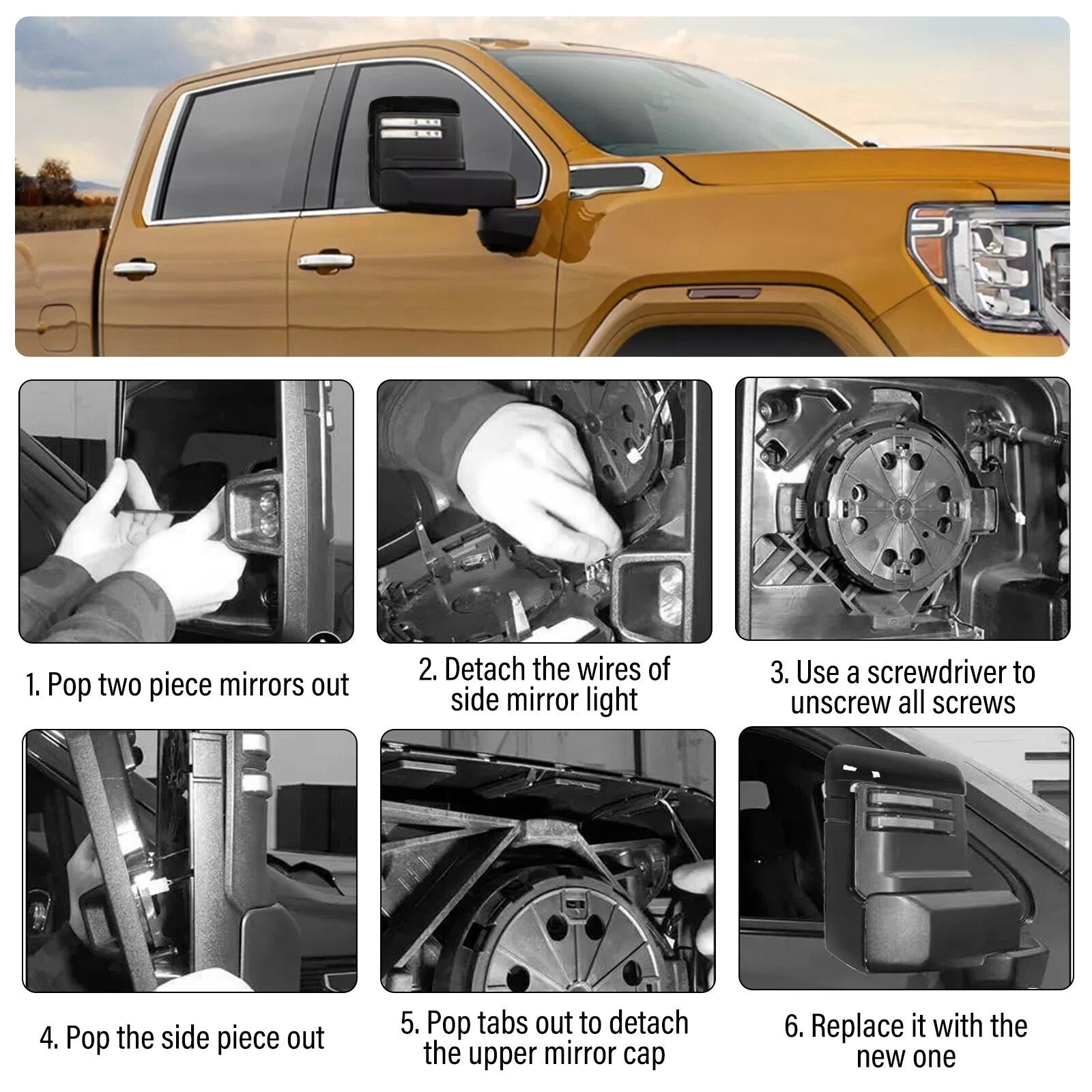 Set of 2 Side Mirror Cover Caps for Chevy Silverado GMC Sierra HD (2020–2023)