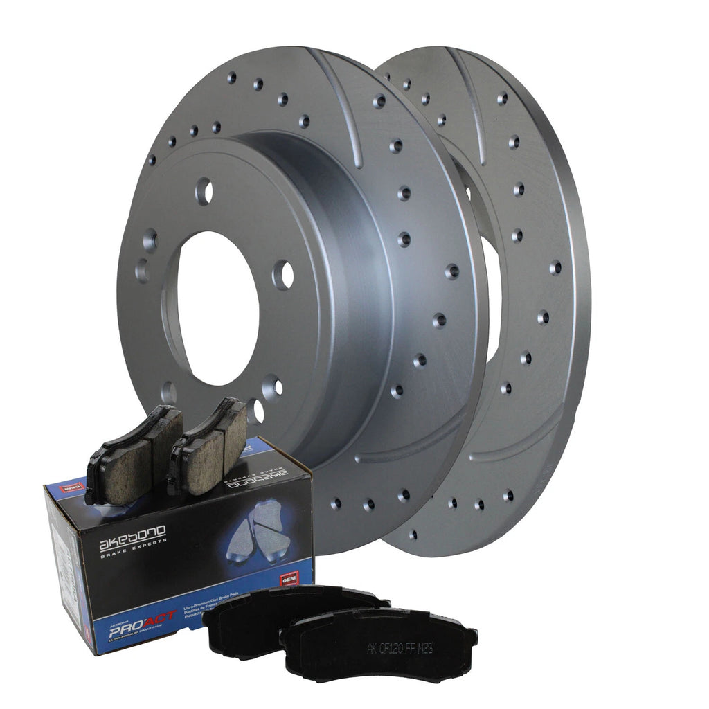 Rear Brake Kit Set of 4 Drilled Rotors Akebono Ceramic Pads for Elantra GT (2013–2017)