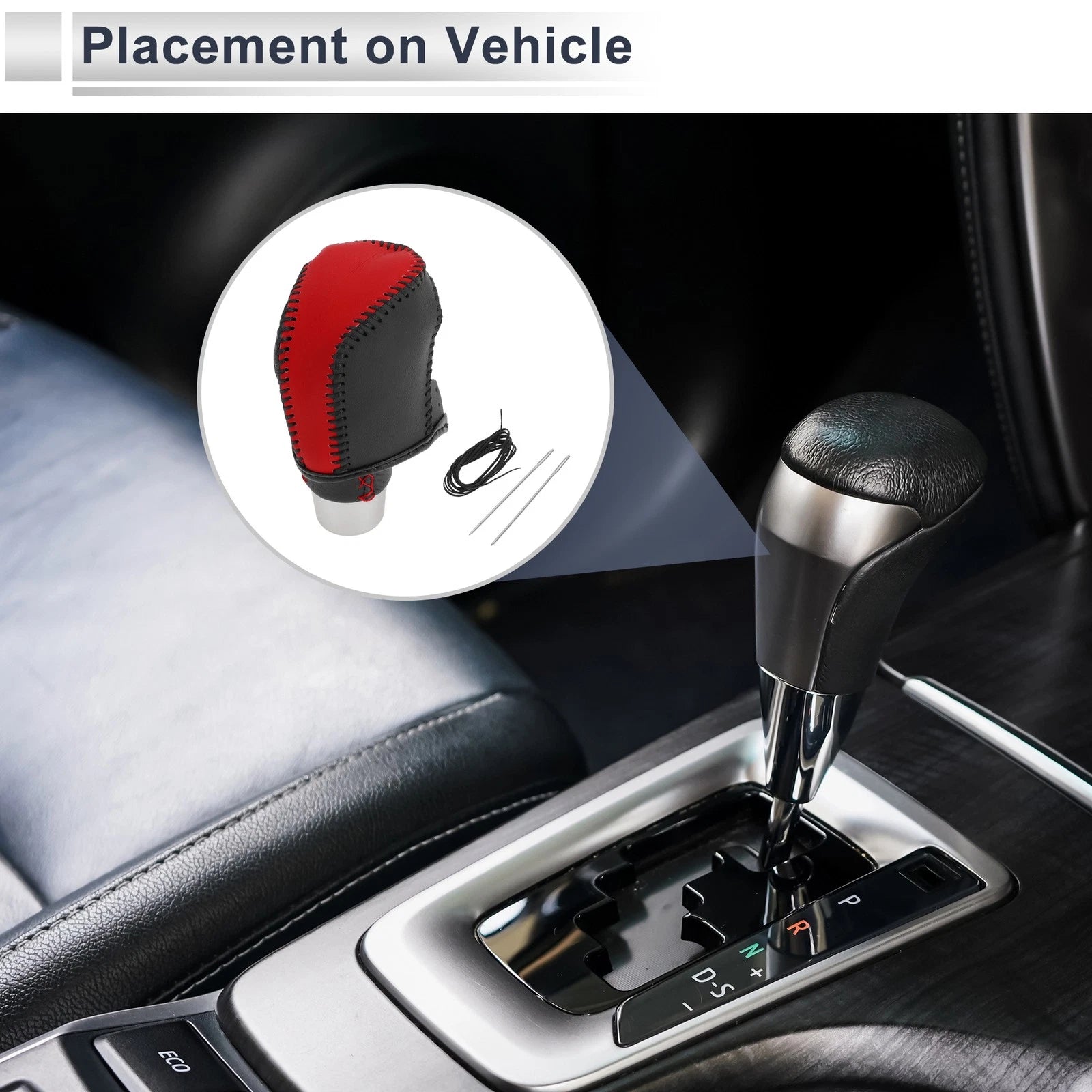 1 Pc Gear Shift Knob Cover for Toyota Camry (2019–2022) Red Black Faux Leather